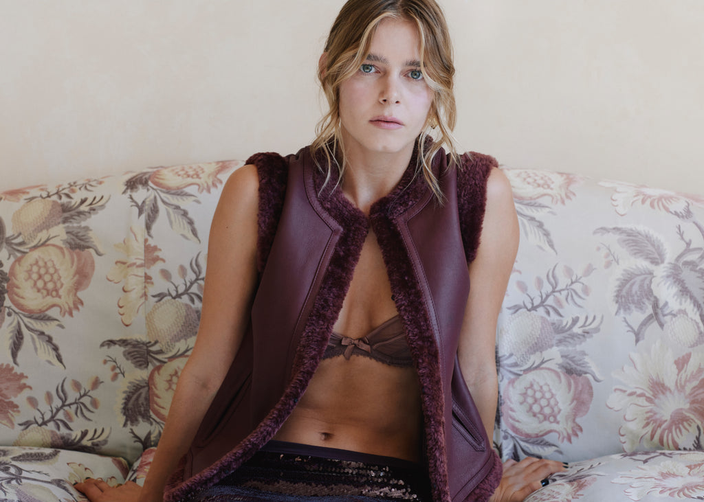 Nappa shearling gilet - Burgundy