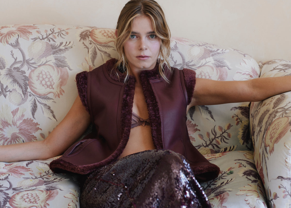 Gilet in shearling nappa - Borgogna