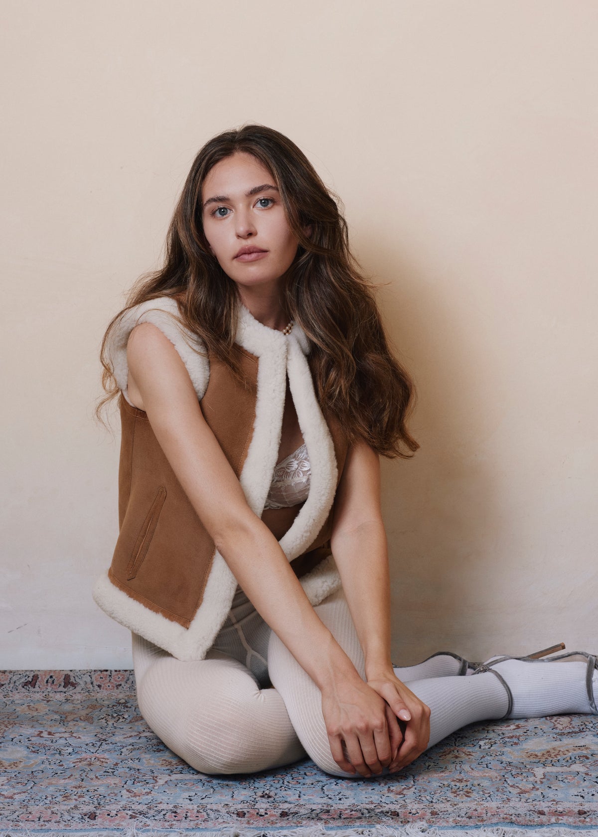 Gilet in montone scamosciato - Whiskey