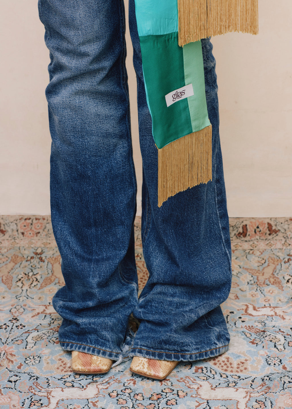 Silk scarf - Pattern green color blocks