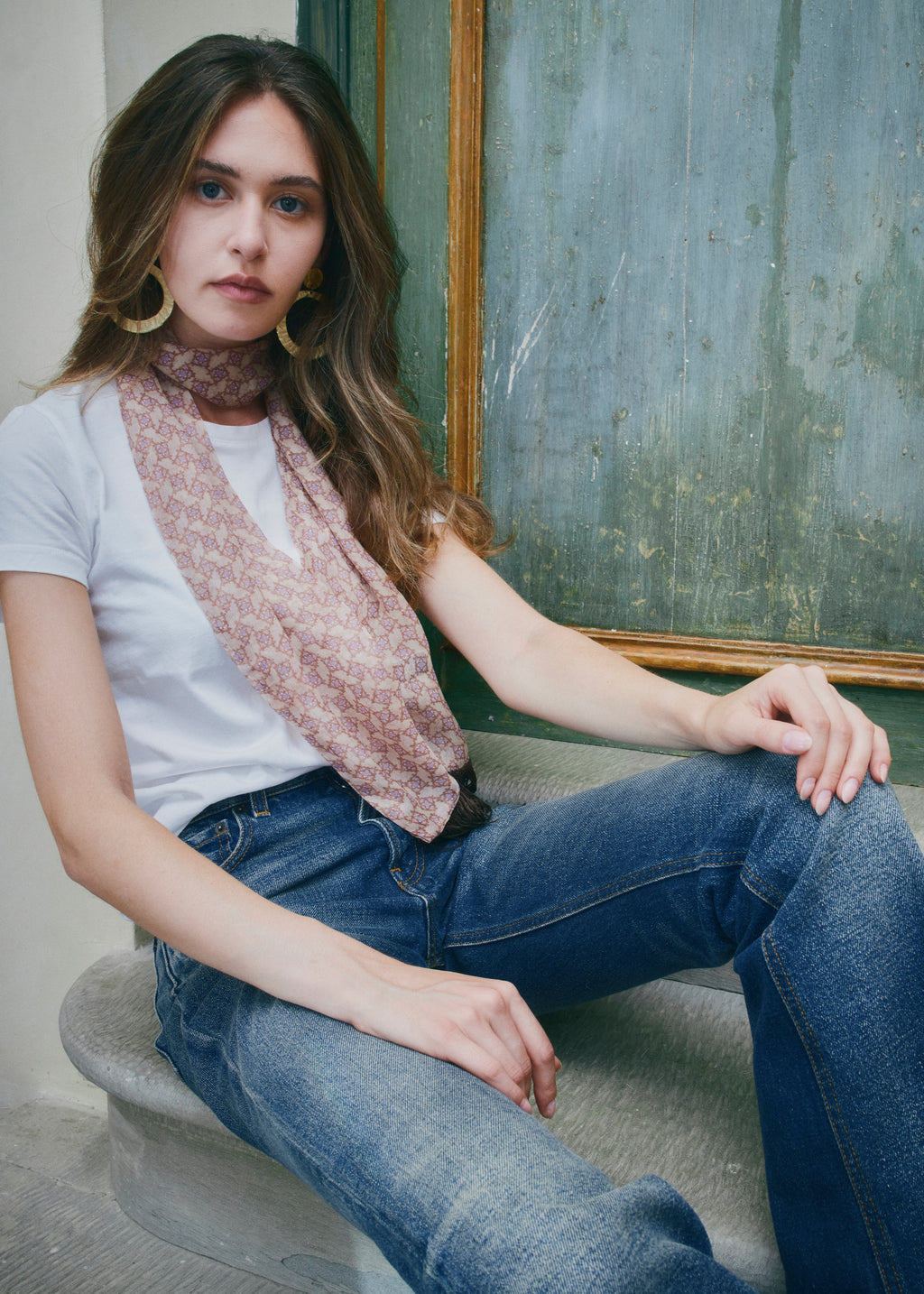 Silk scarf - Pattern lilac rosette