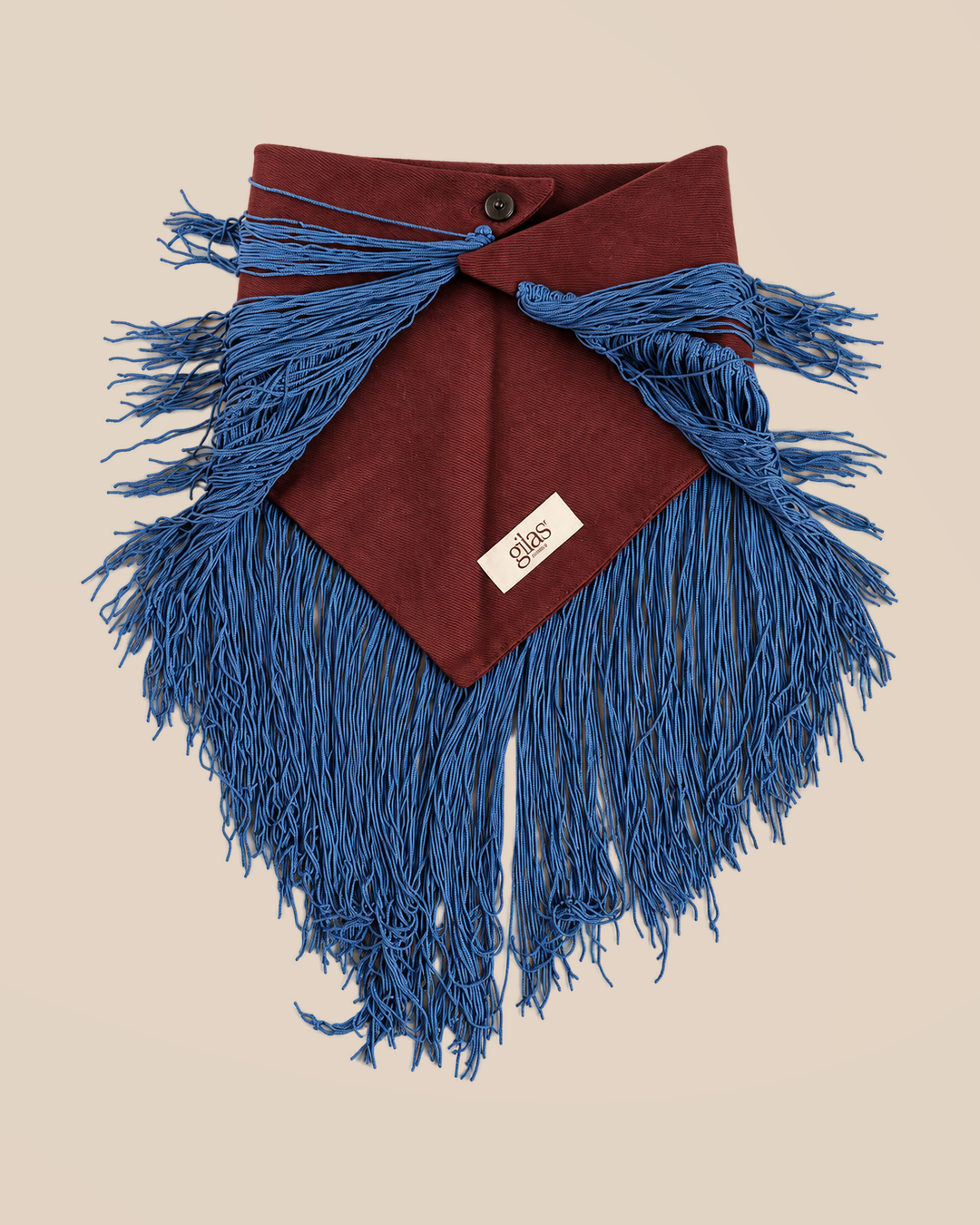 Cotton fringed triangle - pattern brown and blue — folded view