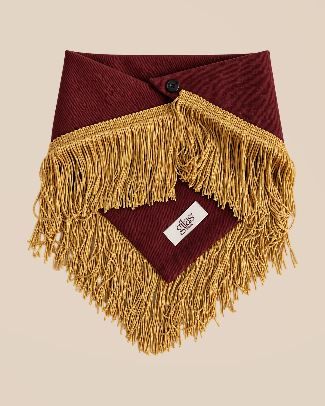 Cotton fringed triangle - pattern brown and mustard — folded view