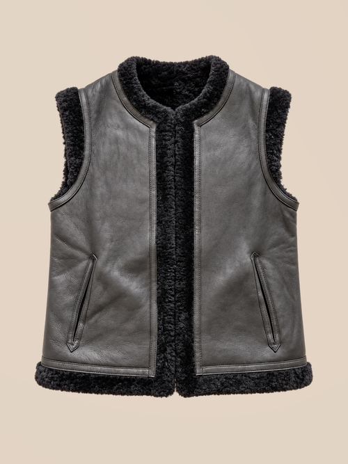 Nappa shearling gilet - Black — front view