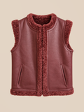 Nappa shearling gilet - Burgundy — front view