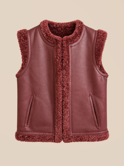 Nappa shearling gilet - Burgundy — front view
