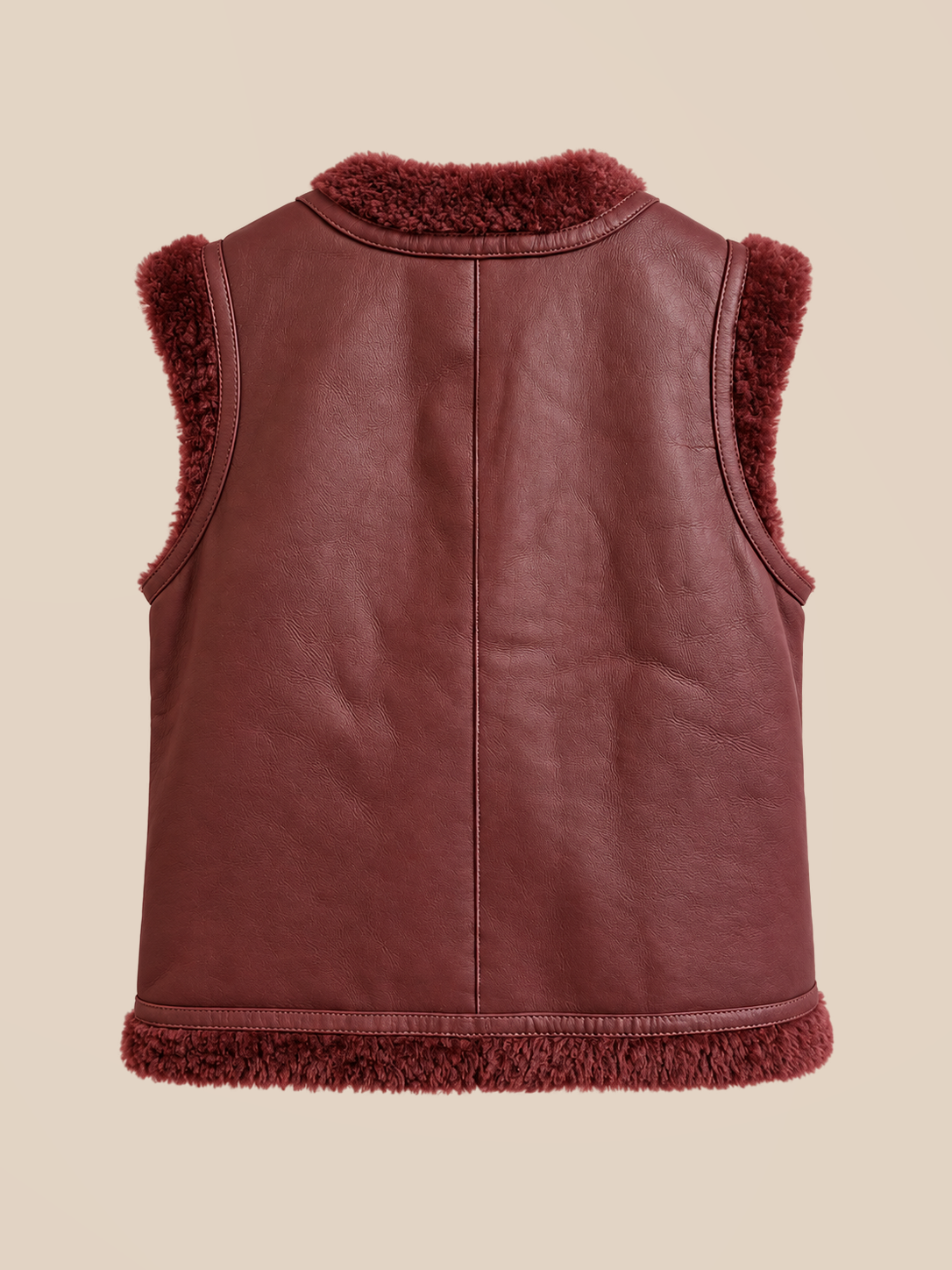 Nappa shearling gilet - Burgundy — back view