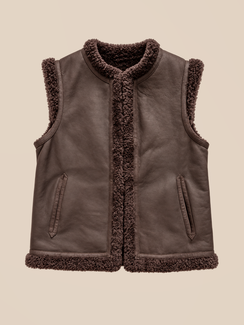 Nappa shearling gilet - Dark Brown — front view