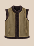 Suede shearling gilet - Olive — front view
