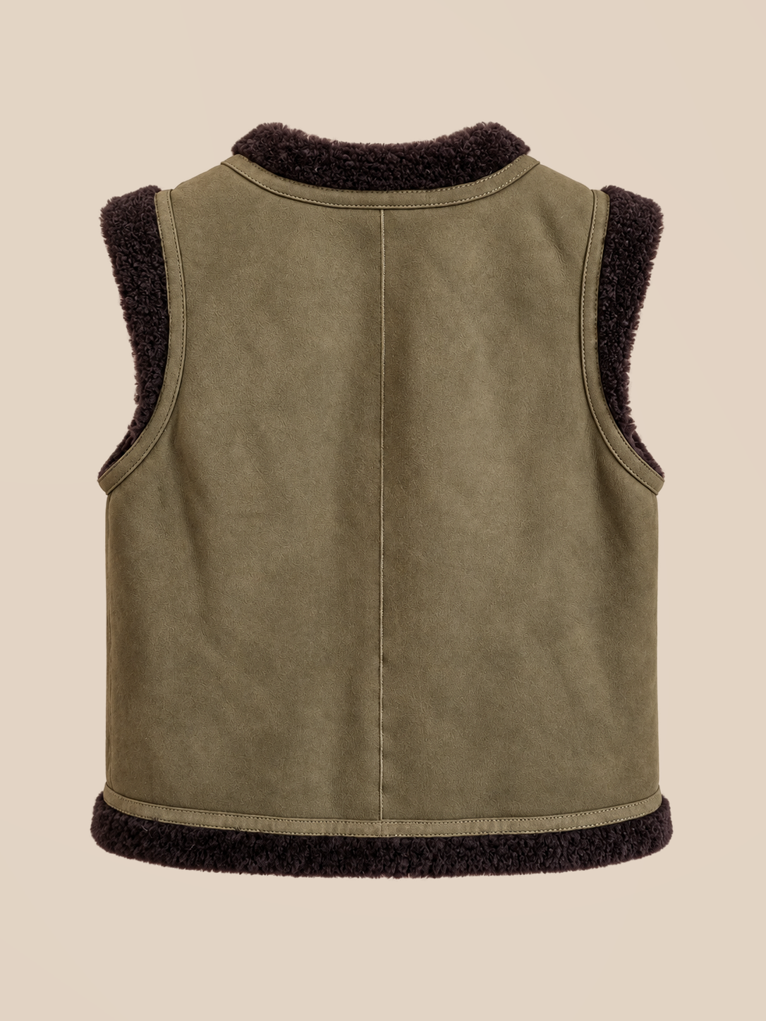 Suede shearling gilet - Olive — back view