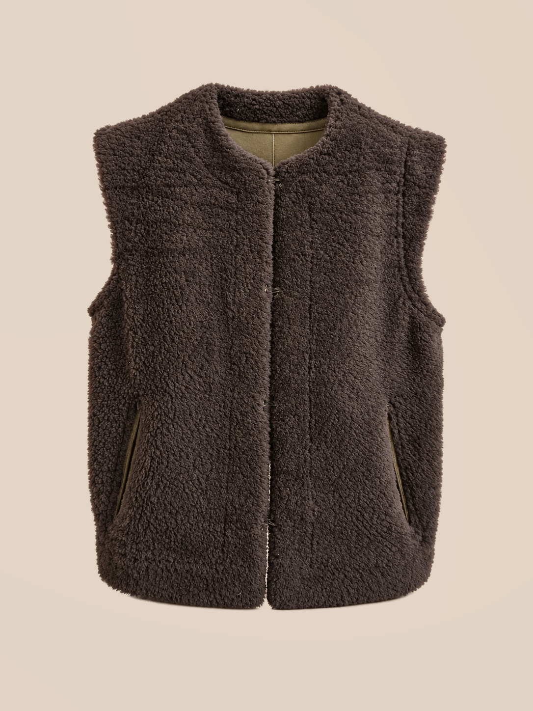 Suede shearling gilet - Olive — reversible shearling side