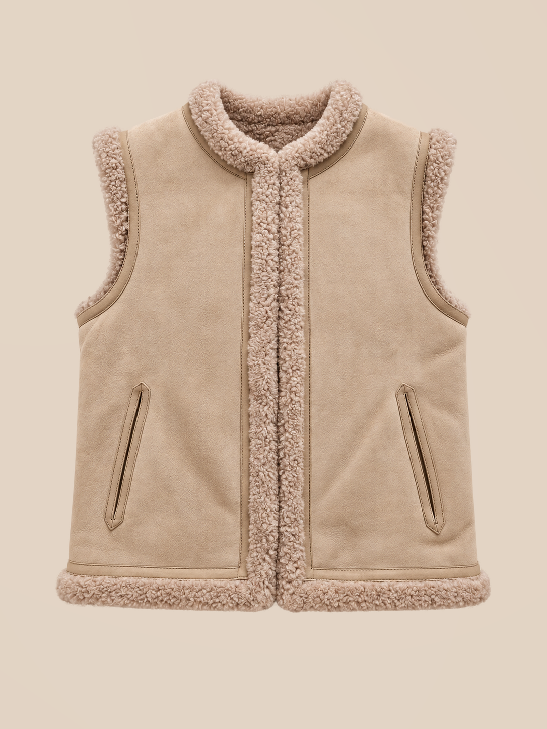 Gilas suede shearling gilet - Beige, front view