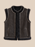 Suede shearling gilet - Black — front view