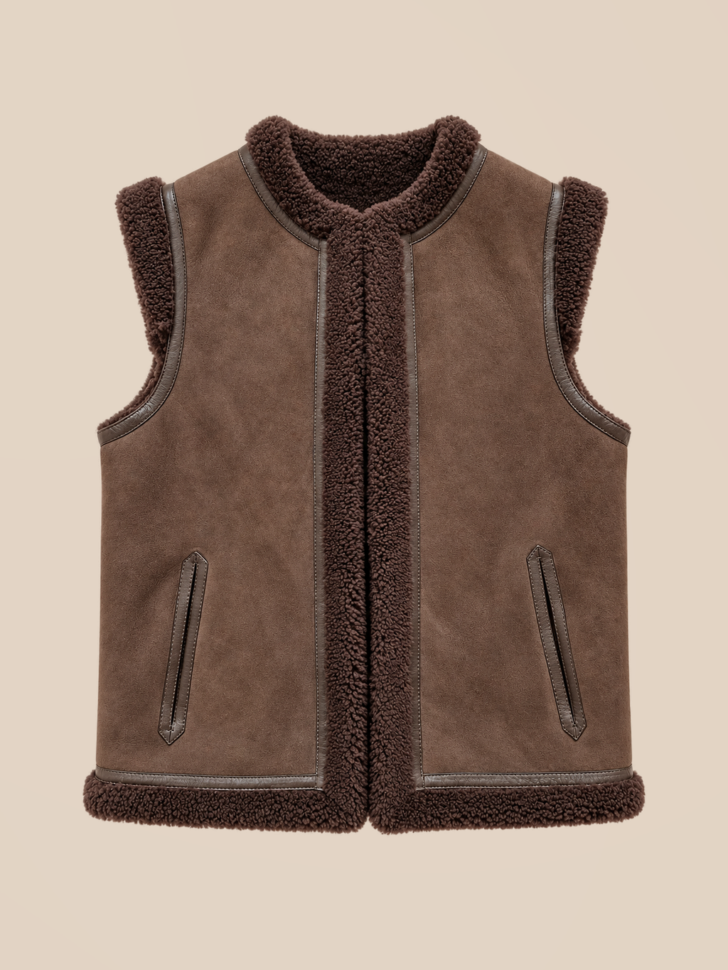 Suede shearling gilet - Chocolate — front view