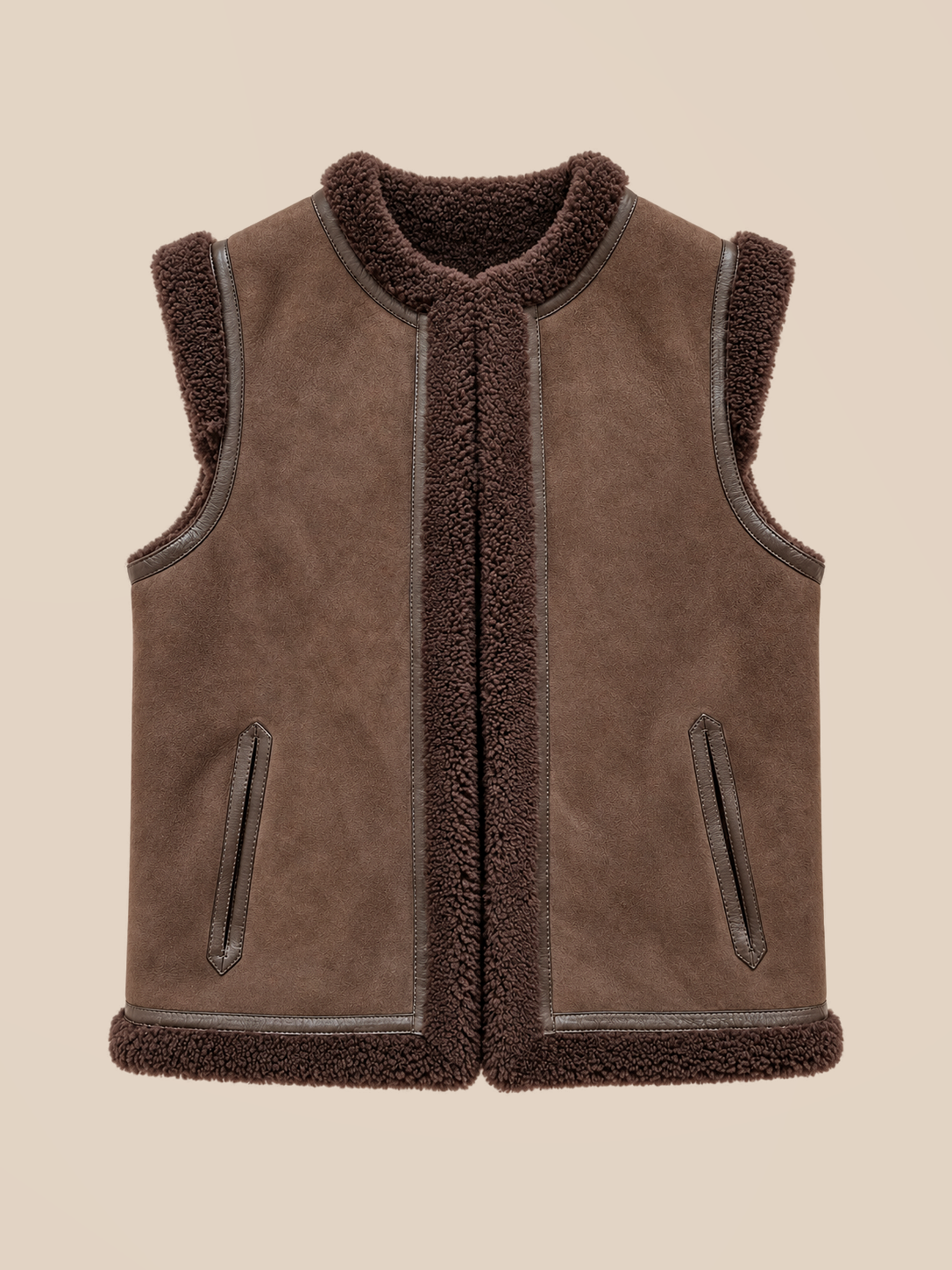 Suede shearling gilet - Chocolate — front view