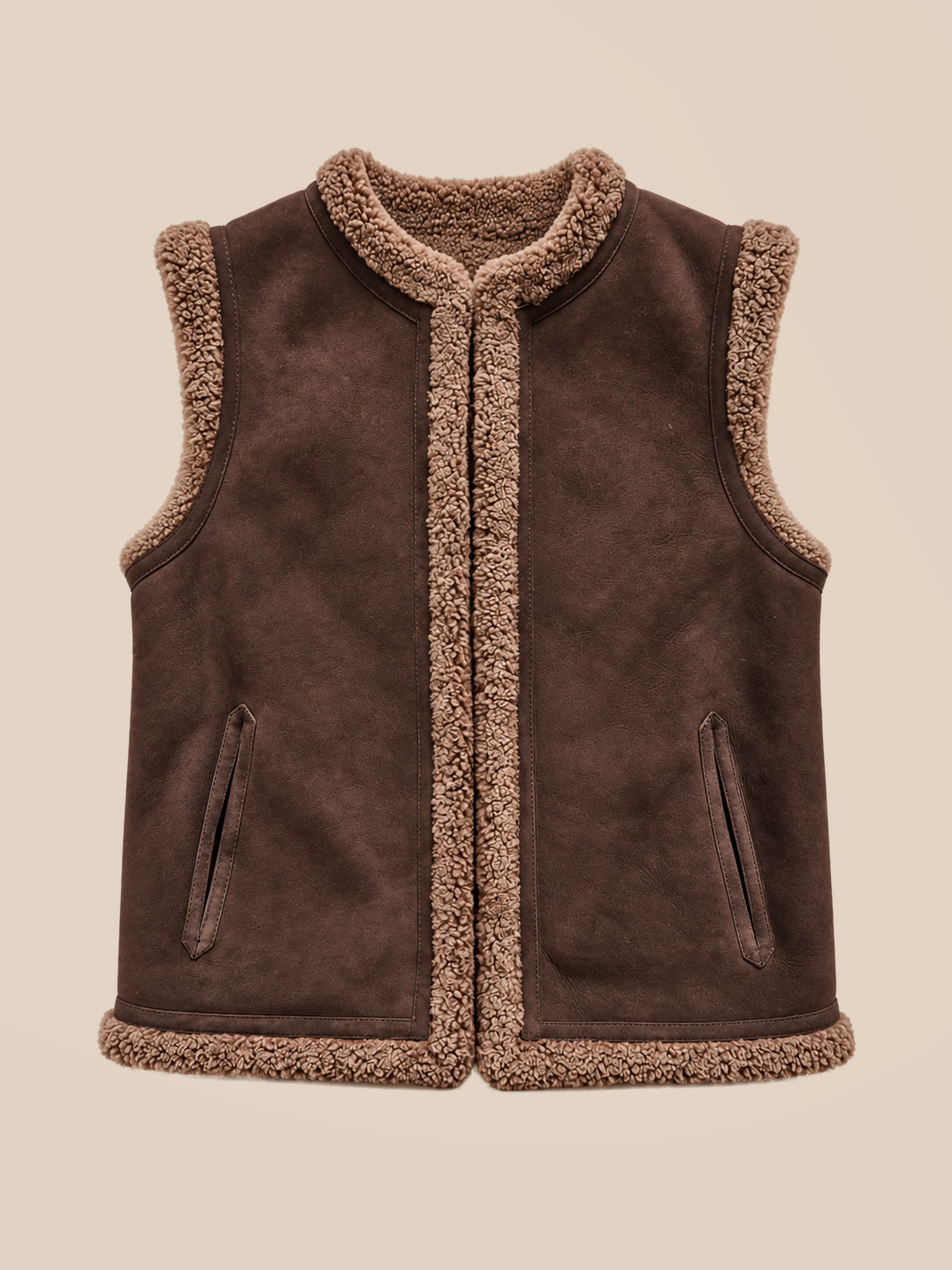 Suede shearling gilet - Coffee Melange — front view
