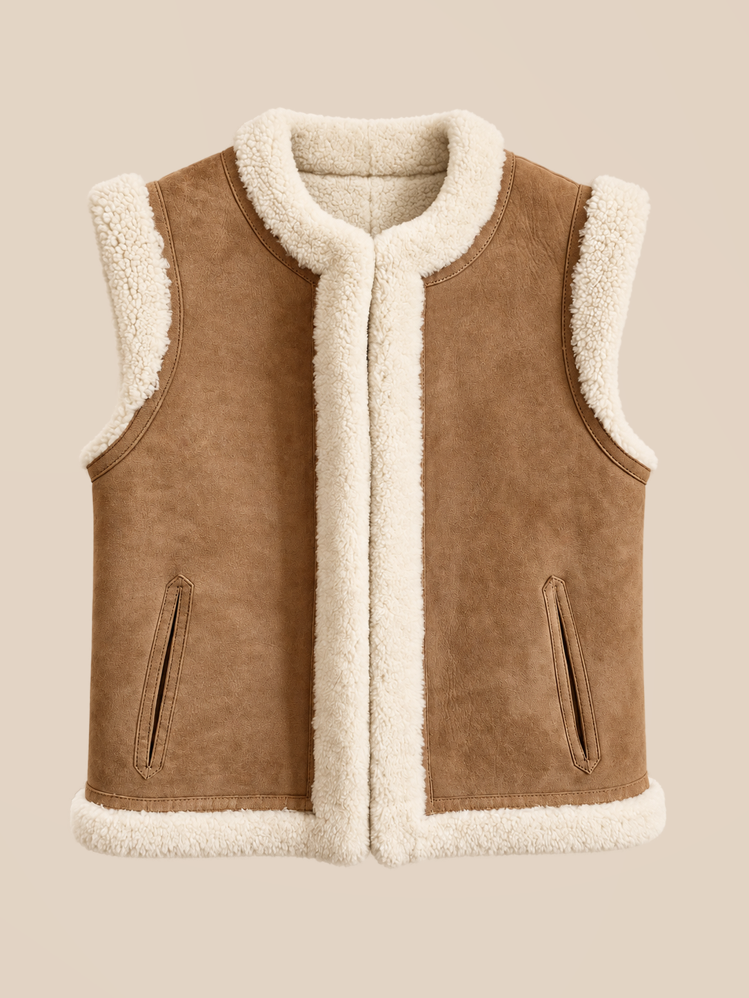 Suede shearling gilet - Whiskey — front view