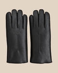 Nappa shearling gloves - black — product view 02, shearling gloves on a beige background