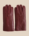 Nappa shearling gloves - burgundy — product view 04, shearling gloves on a beige background