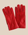 Nappa shearling gloves - red — product view 01, shearling gloves on a beige background