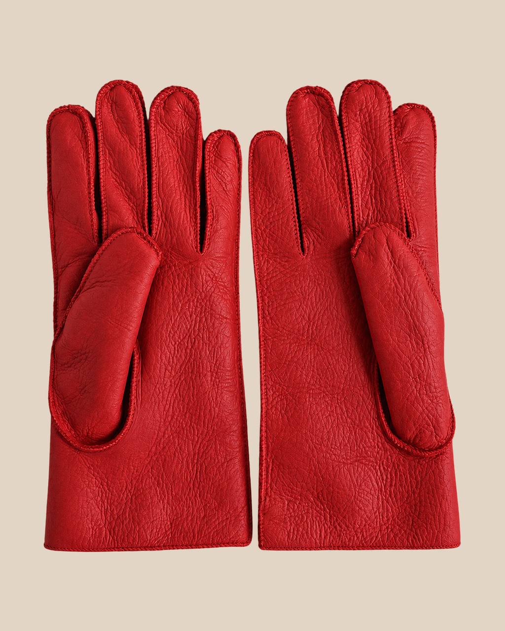 Nappa shearling gloves - red — product view 02, shearling gloves on a beige background