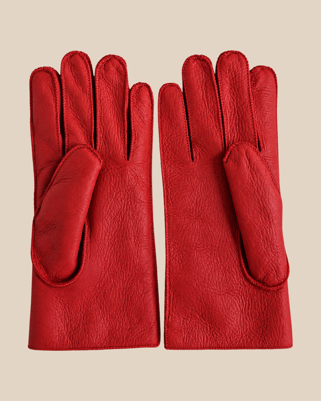 Nappa shearling gloves - red — product view 02, shearling gloves on a beige background