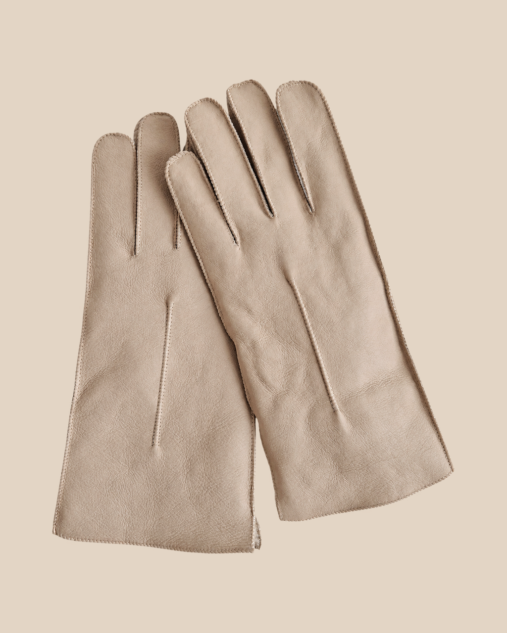 Nappa shearling gloves - white — product view 04, shearling gloves on a beige background