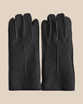 Suede shearling gloves - black — product view 03, shearling gloves on a beige background