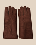 Suede shearling gloves - dark-brown, back view on a beige background
