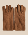 Suede shearling gloves - tobacco — product view 01, shearling gloves on a beige background