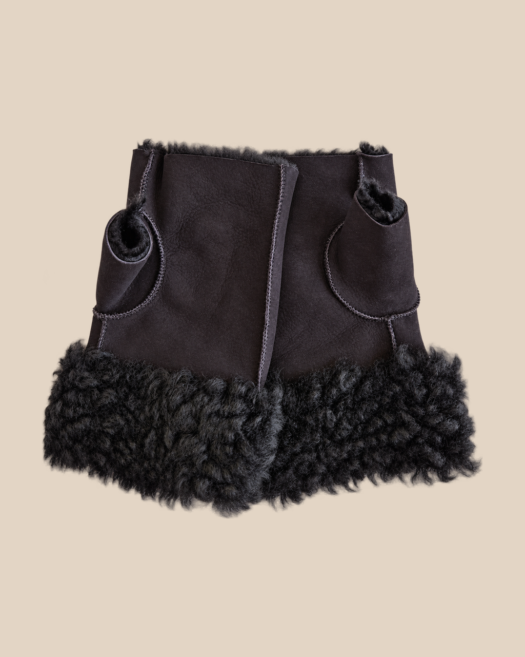 Suede shearling muffs - Black - product view - 20261013_163054