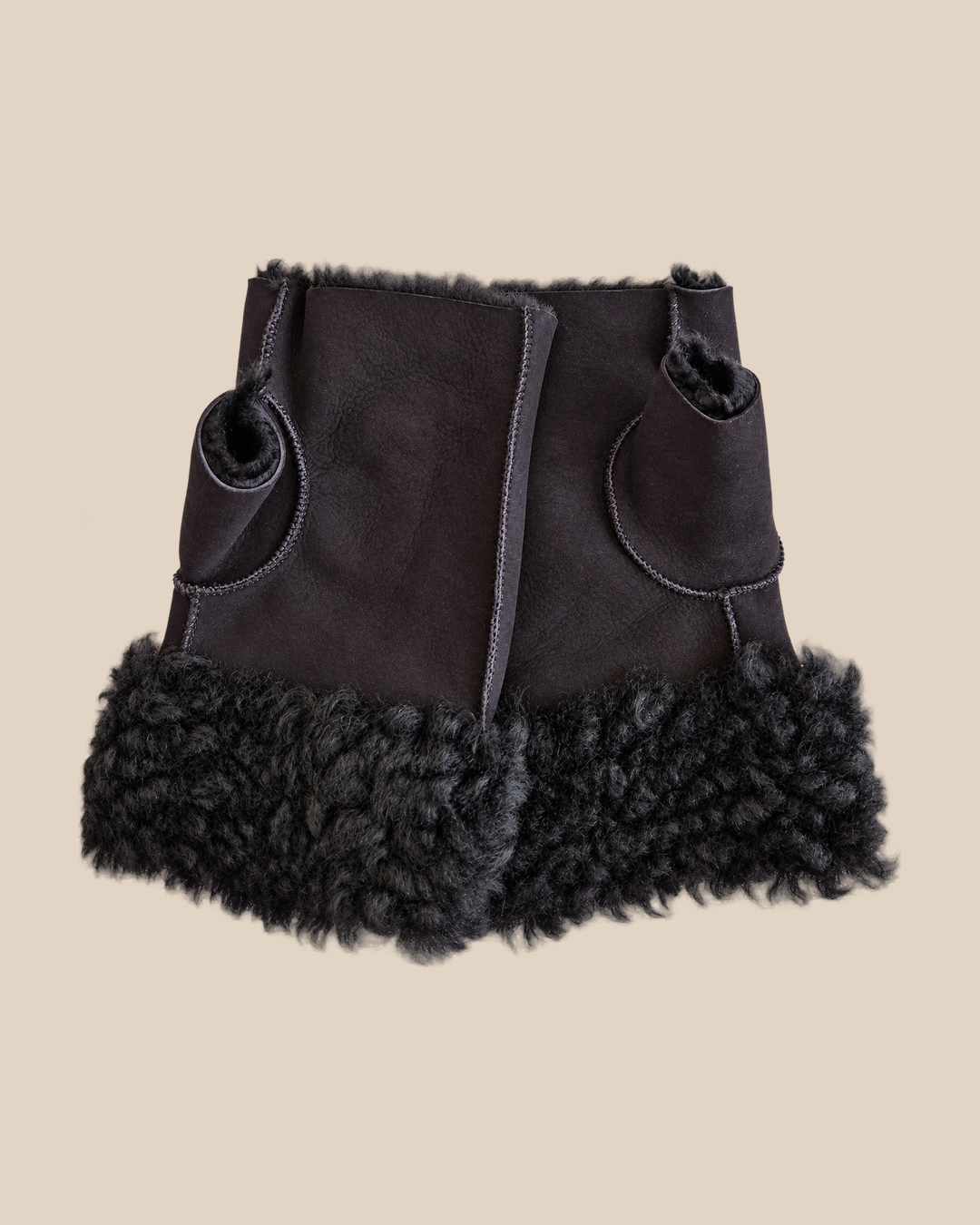 Suede shearling muffs - Black - product view - 20261013_163054