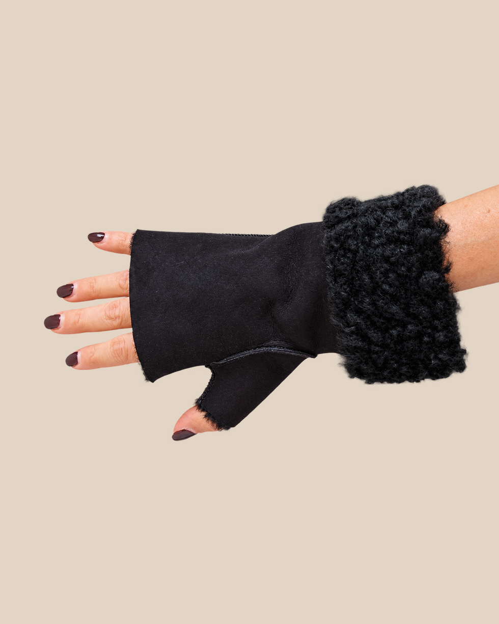 Suede shearling muffs - Black - worn view - 20261013_163119