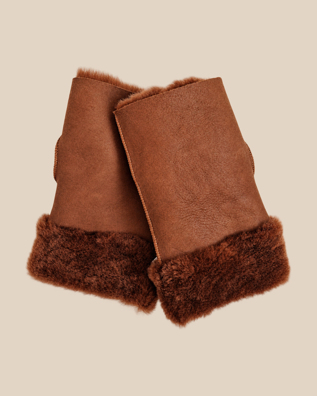 Suede shearling muffs - Brown - product view - 20261013_163404