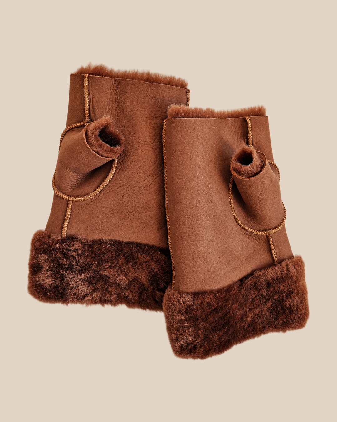 Suede shearling muffs - Brown - product view - 20261013_163416