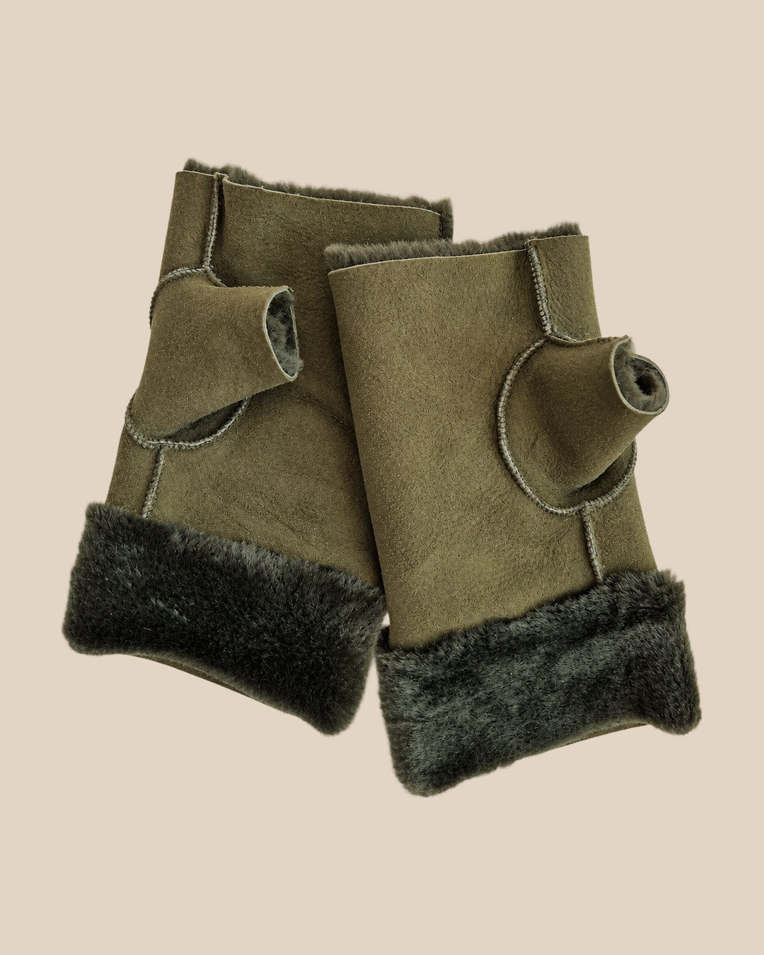 Suede shearling muffs - Loden - product view - 20261013_163634