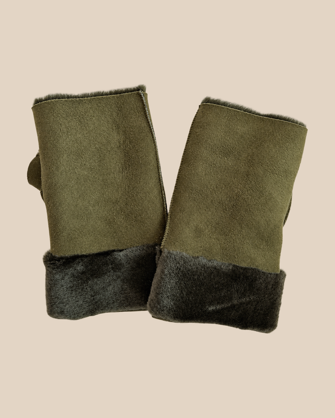 Suede shearling muffs - Loden - product view - 20261013_163649
