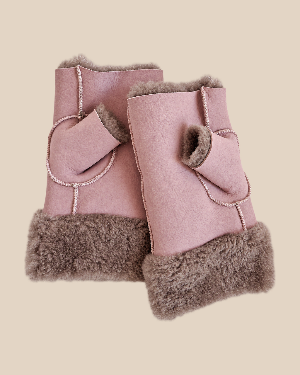 Suede shearling muffs - Mauve - product view - 20261013_163735