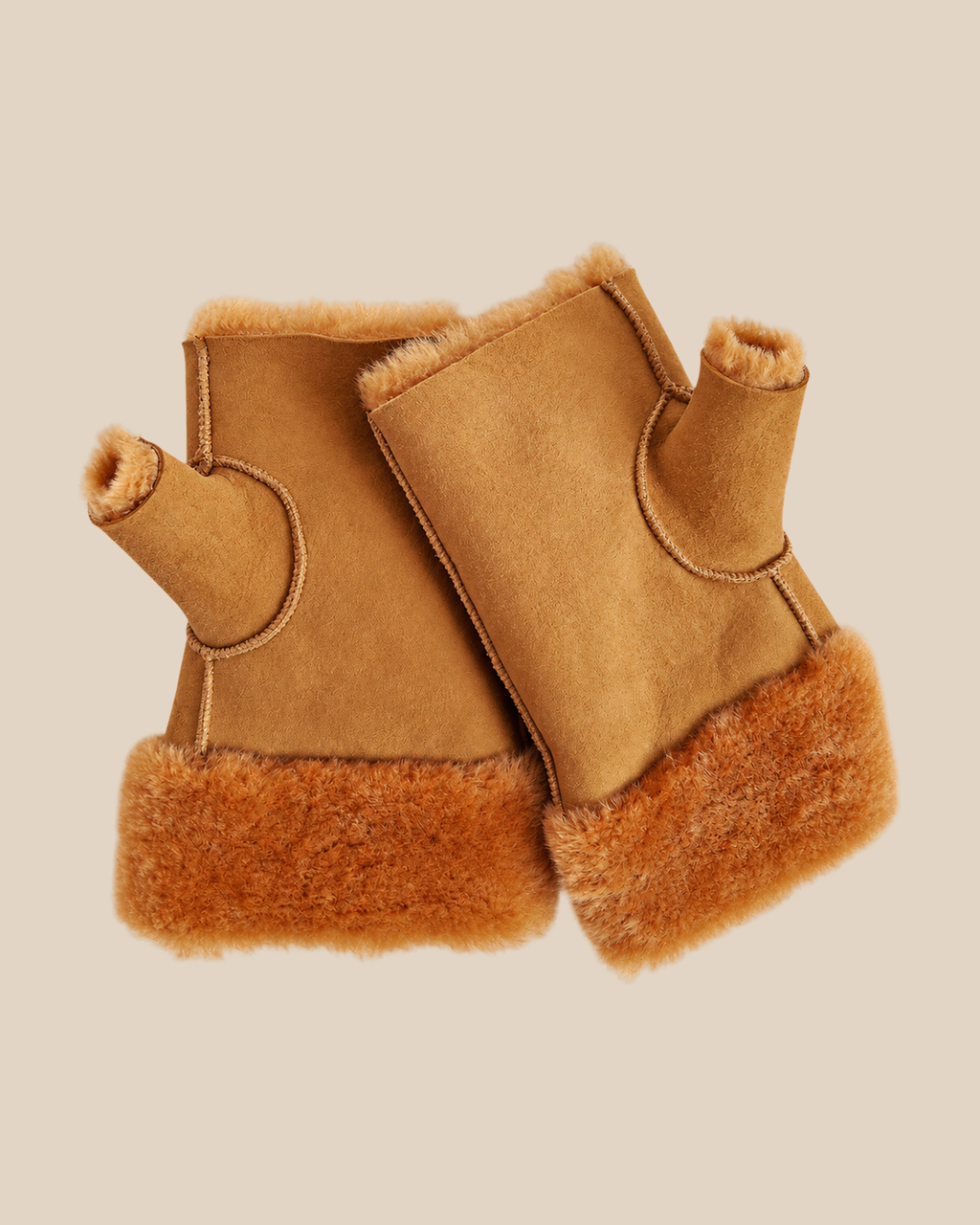 Suede shearling muffs - Ochre - product view - 20261013_163234