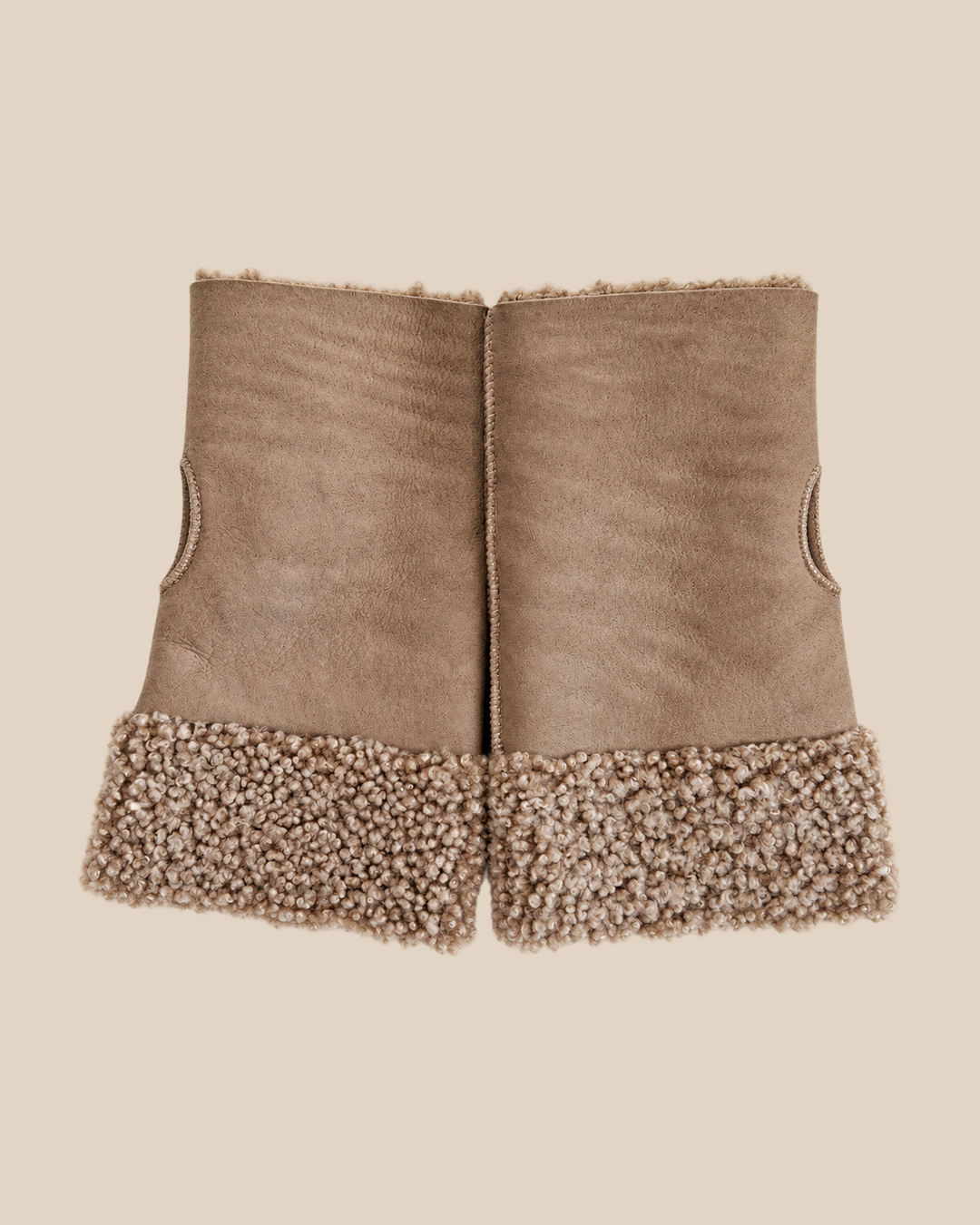 Suede shearling muffs - Taupe - product view - 20261013_163525