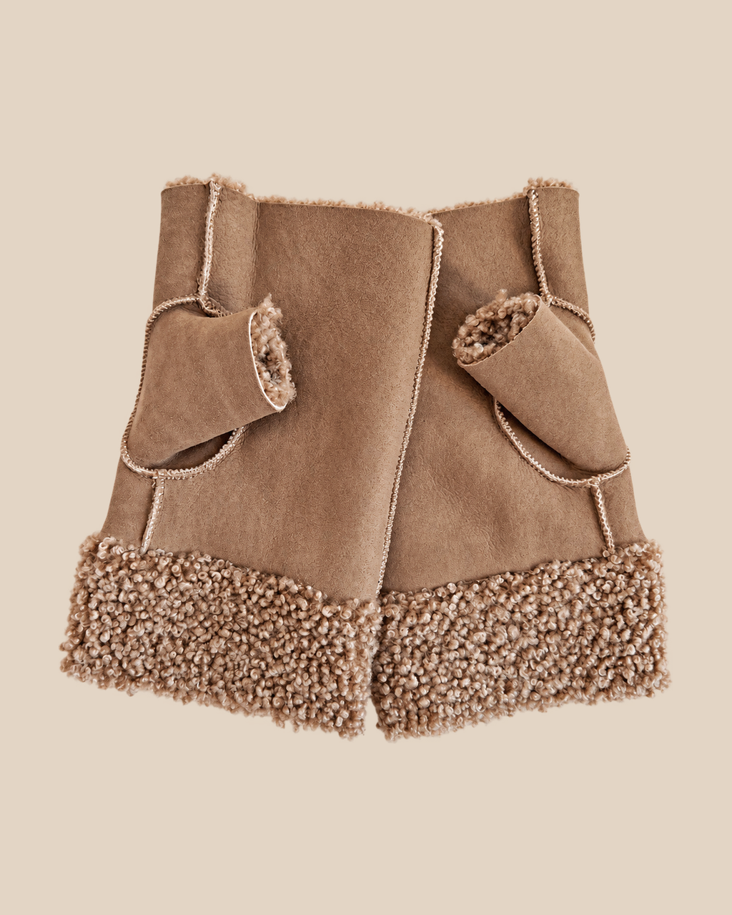 Suede shearling muffs - Taupe - product view - 20261013_163539